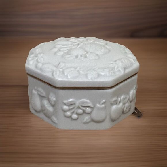 Lenox Other - Lenox Fruits of Life Trinket Box Ivory 24k Gold Trim Octagon